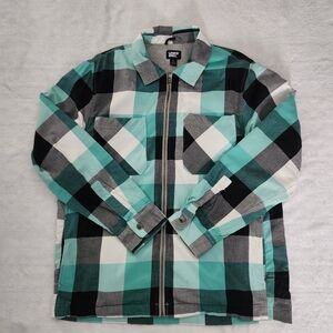 LANDS END Mens Tartan Check Long Sleeve Midweight Lined Shirt Jacket Large Multi